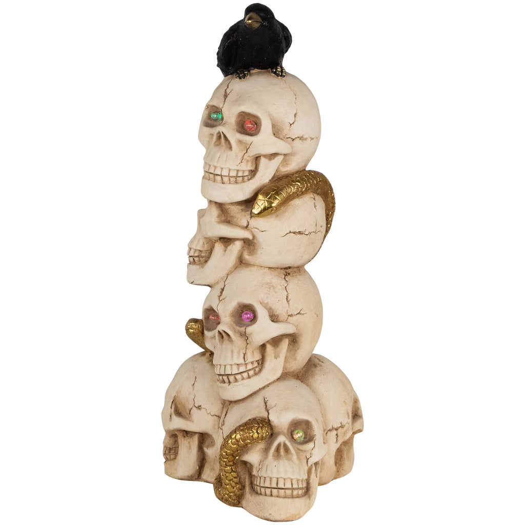 Northlight LED Lighted Skull Tower with Raven and Snake Halloween Decoration - 27.5" - Multicolor