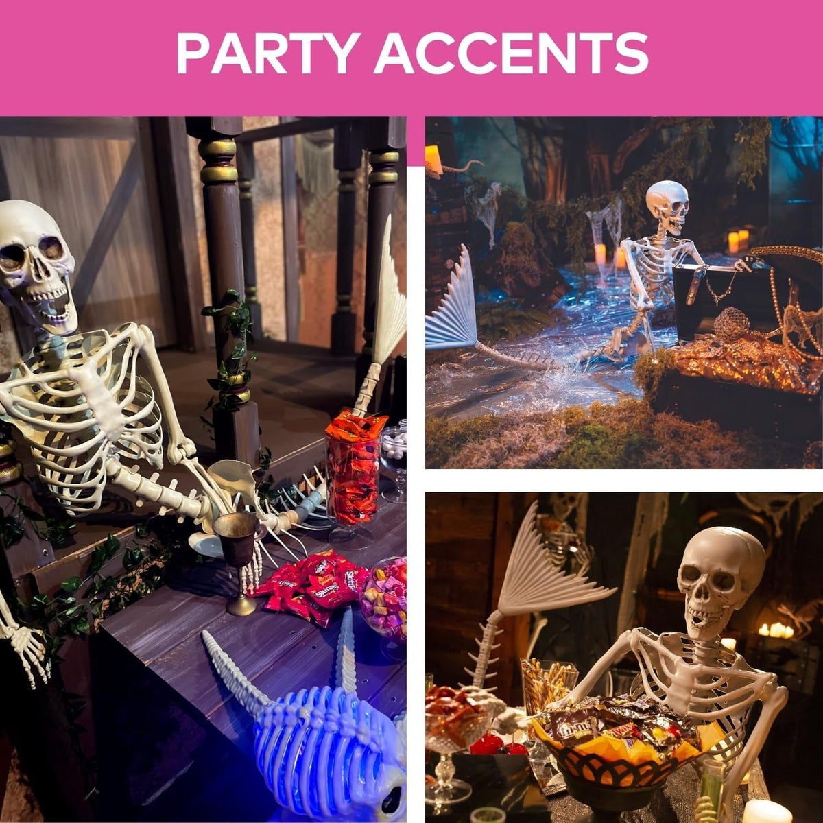 73" Life Size Mermaid Skeleton Halloween Decorations Outdoor - 6 Ft Posable Skeleton Decor for Indoor & Outdoor Halloween Props | Giant Plastic Skeleton for Yard, Porch & Party Display