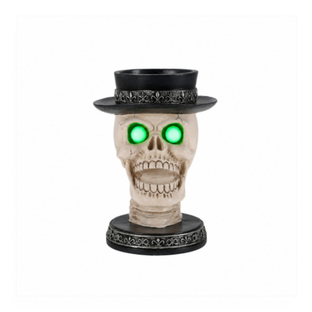 SpookHaven Halloween Jack‑O‑Lantern Pumpkin Mist Sprayer Figurine, LED Light‑Up Fogger with Witch Hat & Skull Decoration, Spooky Ornament for Tabletop Entryway Halloween Party Home Decor