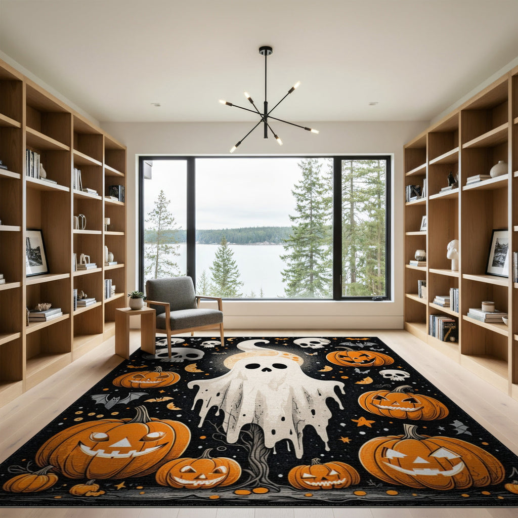 ODIKA Halloween Ghost Pumpkin Bat Skull Welcome Doormat Fiber Door for Dorm Room, Small Living Apartment, Stain Resistant Low Profile