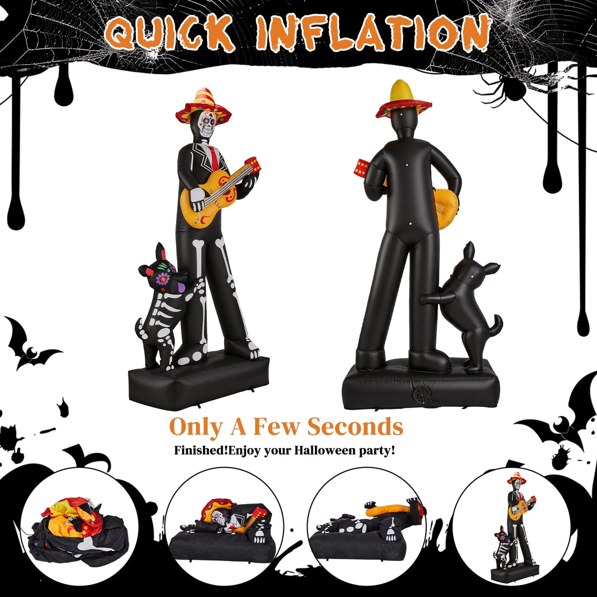 7.3ft Halloween Inflatable Ghost Musician with Puppet and 6 LED Lights