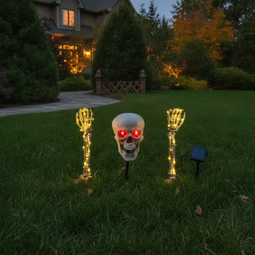 Halloween Lighted Skeleton Decor Outdoor, Solar-Powered Stake Light Realistic Scary Graveyard Bone Hands & Arms with LEDs, IP65 Waterproof for Lawn Garden Yard Party, Purple & Green