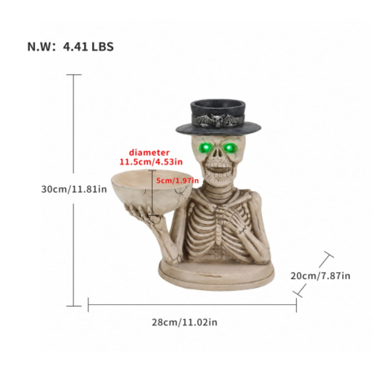 Halloween Skeleton Butler Floor Statue with Serving Tray & Realistic Black Cat, 35.43 Inch Gothic Resin Standing Decor for Entryway, Porch, Living Room, Halloween Party Home Decoration