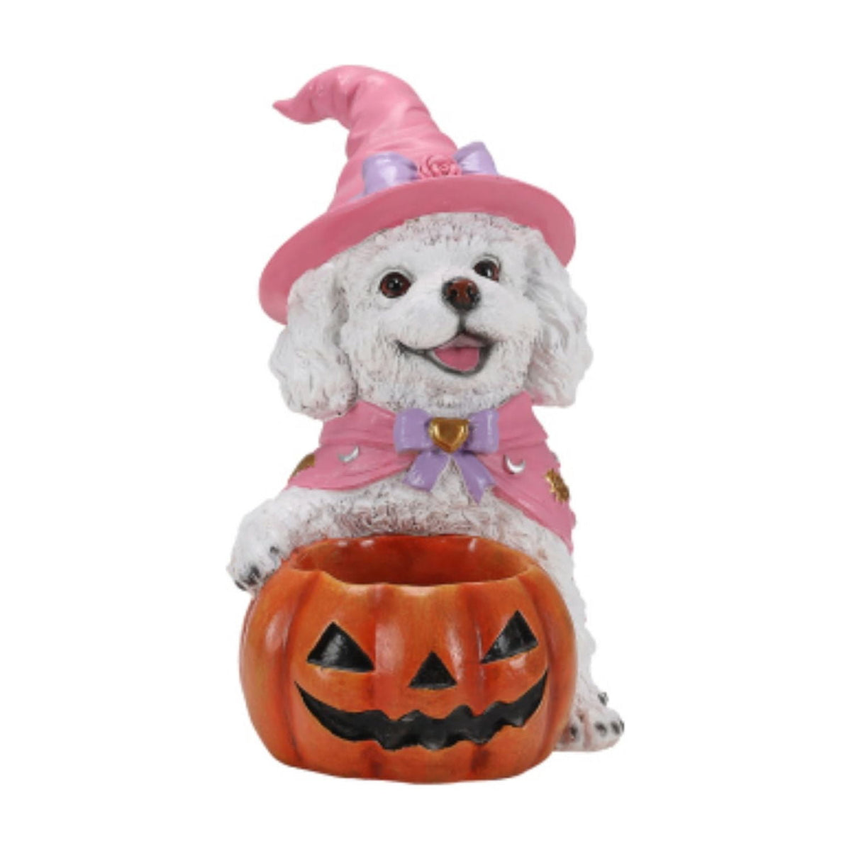 SpookHaven Halloween Jack‑O‑Lantern Pumpkin Mist Sprayer Figurine, LED Light‑Up Fogger with Witch Hat & Skull Decoration, Spooky Ornament for Tabletop Entryway Halloween Party Home Decor