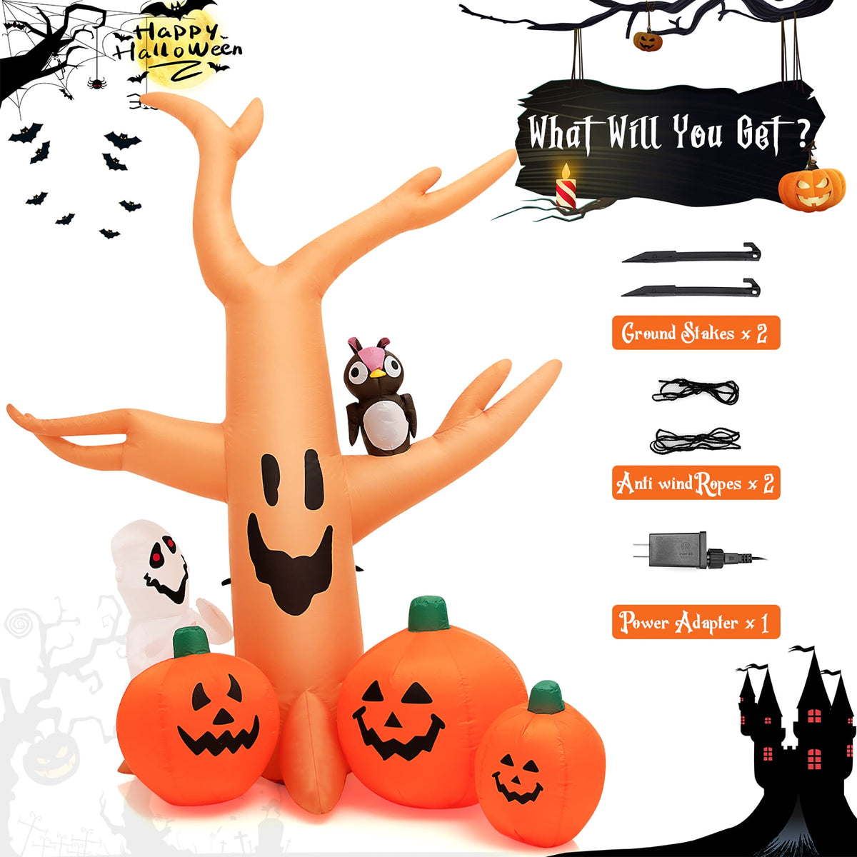 Costway 8 FT Halloween Inflatable Dead Tree w/ Pumpkins Blow up Yard Decoration