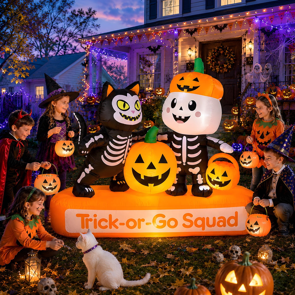 Toiyjofe 5.5 ft Halloween Inflatable Ghost with Pumpkin, LED Lighted Cute Halloween Yard Decoration for Porch, Lawn, Walkway & Party