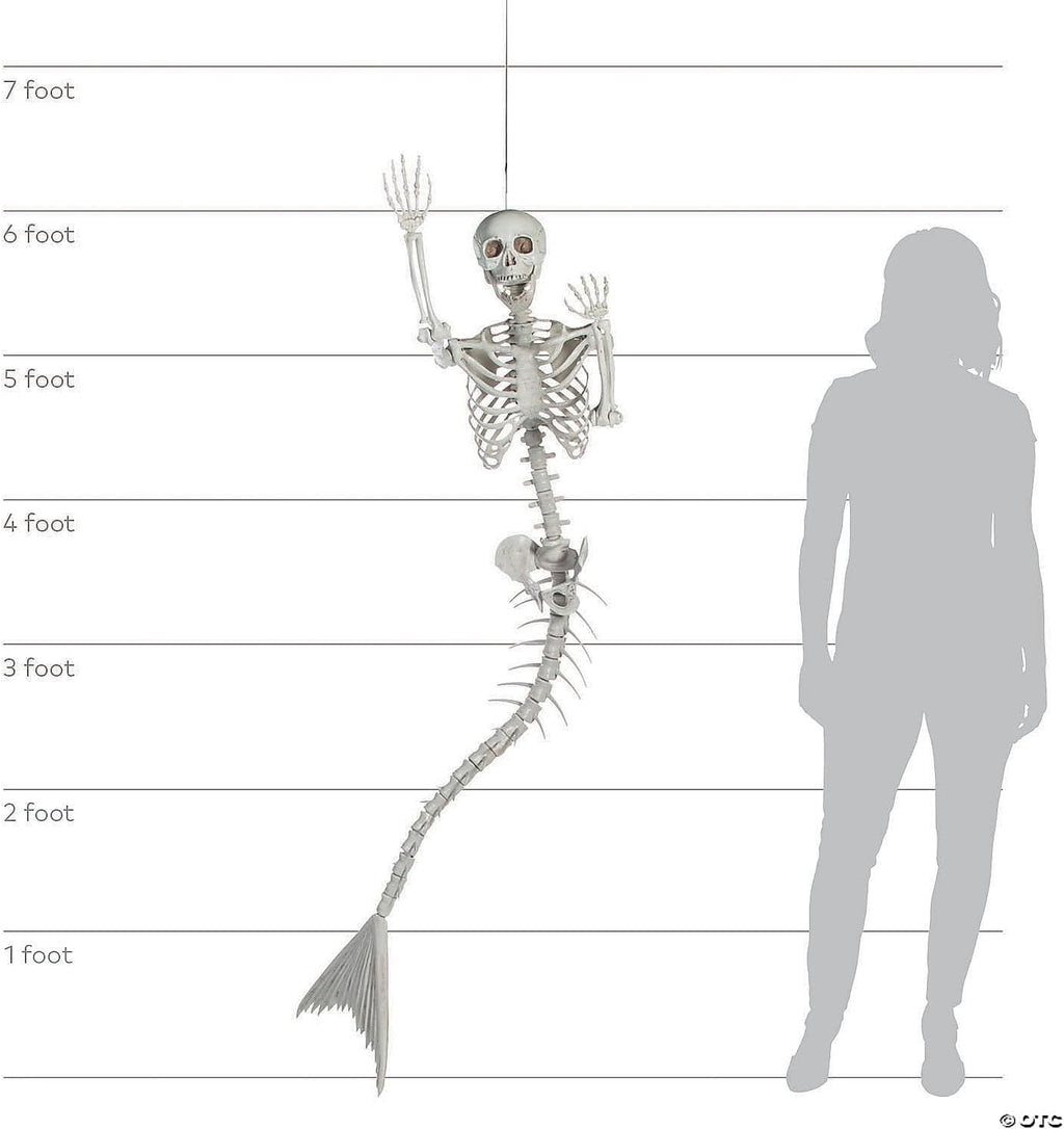 73" Life Size Mermaid Skeleton Halloween Decorations Outdoor - 6 Ft Posable Skeleton Decor for Indoor & Outdoor Halloween Props | Giant Plastic Skeleton for Yard, Porch & Party Display