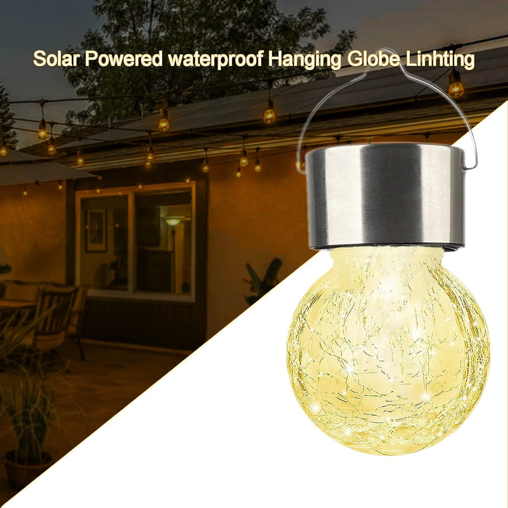 LINLIN 6 Pack Hanging Solar Light Outdoor, 3 Color Solar Powered Decorative Crackle Glass Ball Light, Waterproof Tree Hanging Outdoor Globe Lantern with Handle for Garden Yard Patio Path Party Decor