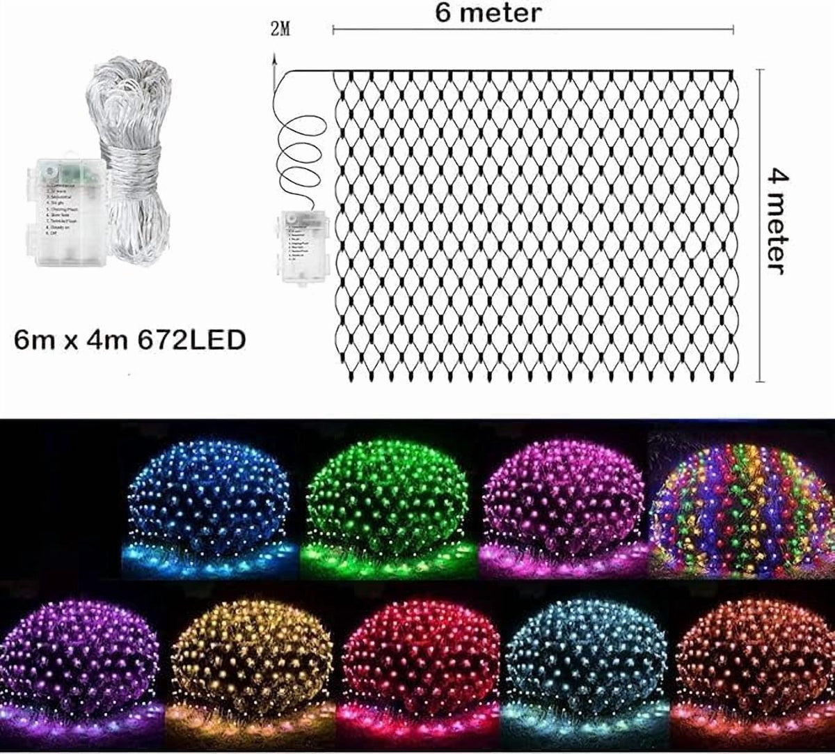 SHANJIA Garden Net Lights Battery Operated, 4mx6m 672LEDMesh Fairy String Lights Fairy Net Lights 8 Modes Waterproof Net Mesh String Lights for Garden Balcony Decor
