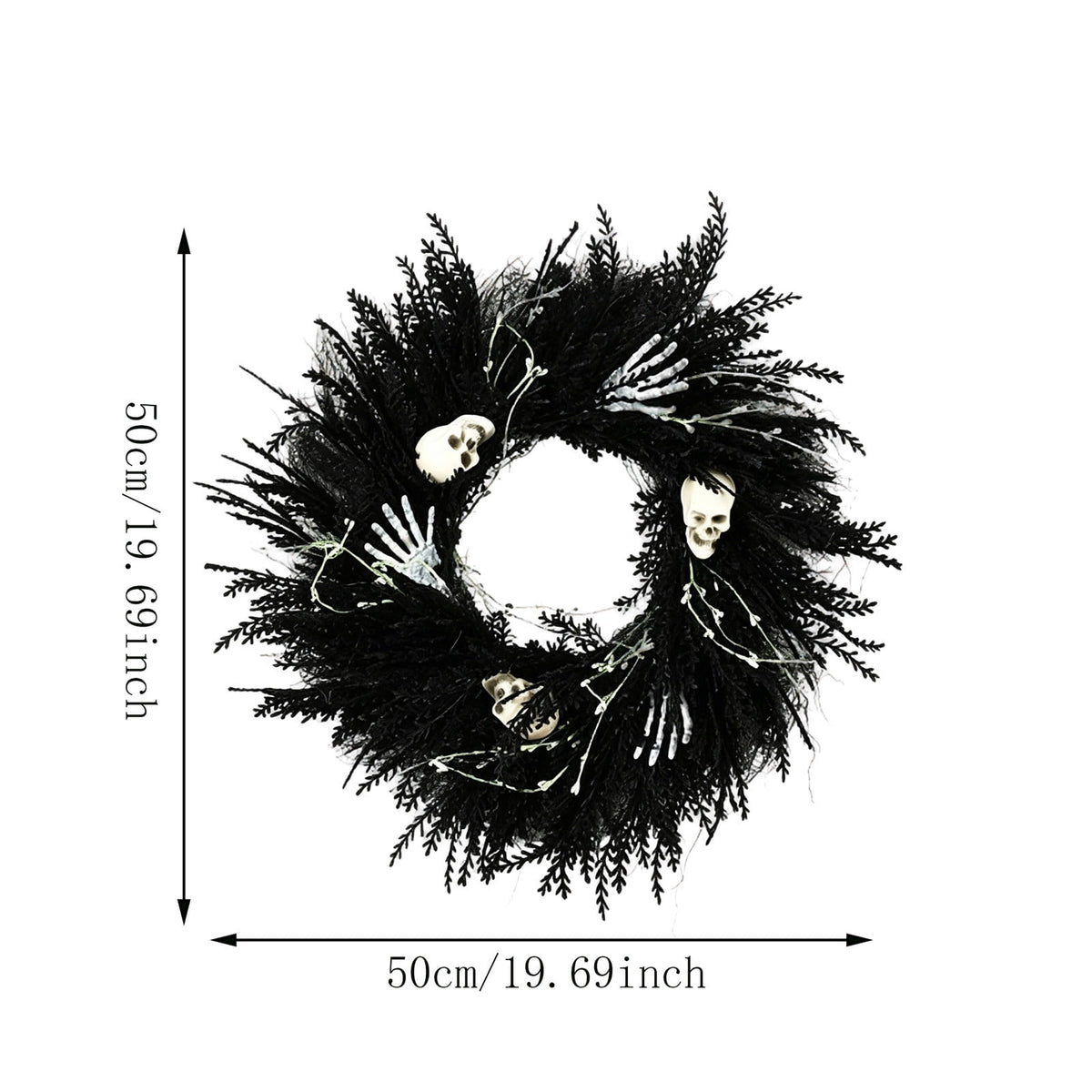 Halloween Wreath Skull Skeleton Hands Black Gothic Front Door Decor 18 Inch