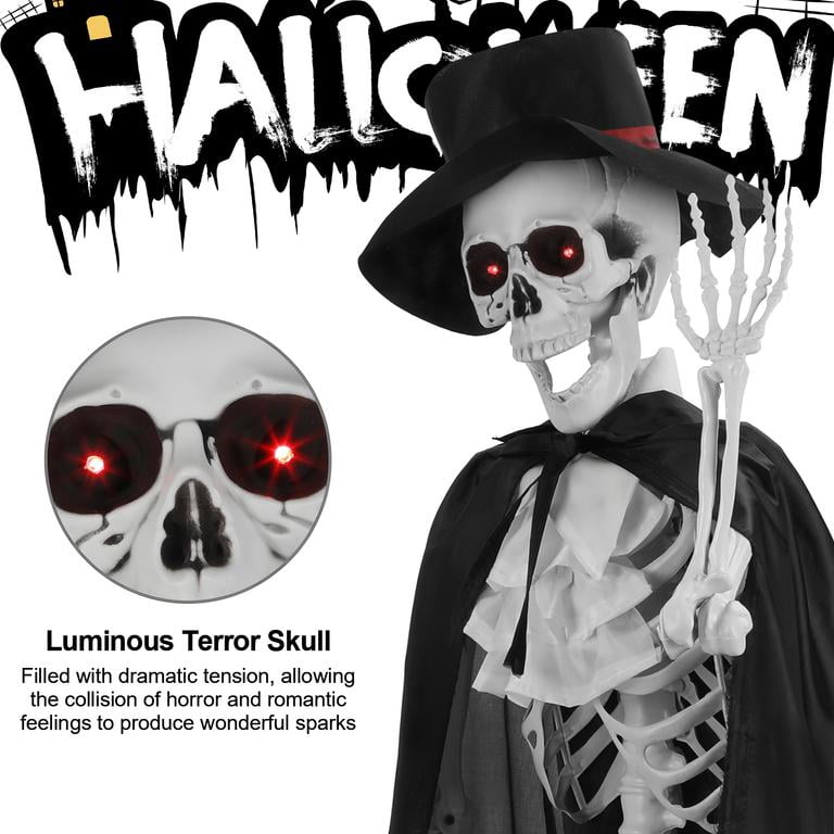 Floseru Halloween Skeleton Couple Life Size, Bride & Groom with Sound and Glowing Eyes, Poseable Joints, for Graveyard Scene Decoration