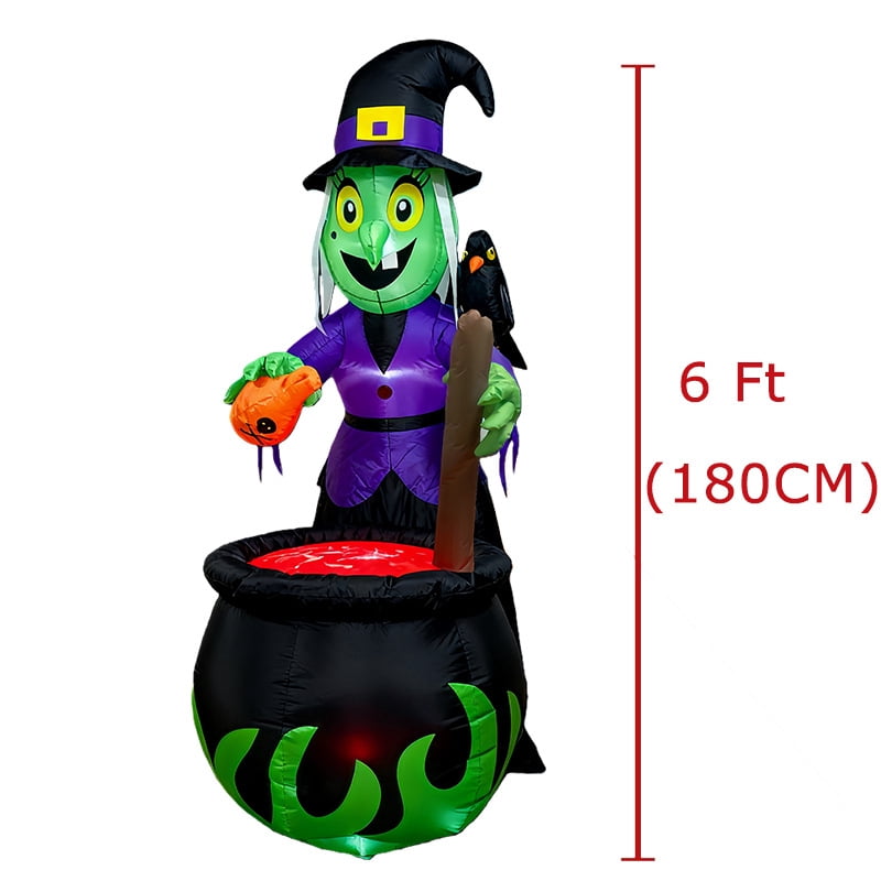 6 FT Halloween Inflatables Witch with Cauldron Outdoor Decoration, Blow Up Witch with Build-in LED Lights, Halloween Blow Ups Yard Decorations for Outside Vacation Lawn Porch Holiday Decor