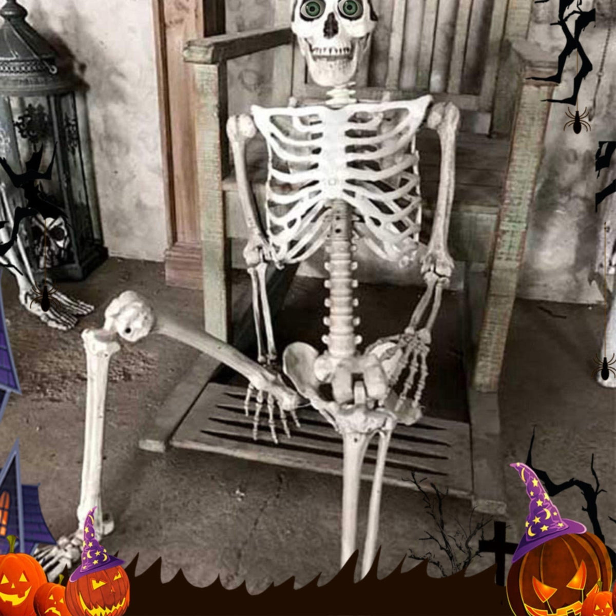 Life Size Posable Skeleton Decoration 66.9 Inch, Realistic Full Body Human Bones with Movable Joints, Plastic Halloween Skeleton Prop for Haunted House Indoor Outdoor, Decorations and Favors