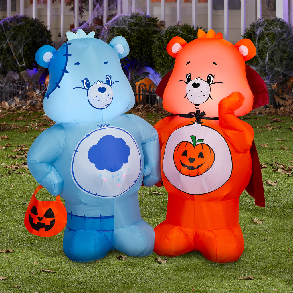 Care Bears Halloween Inflatable Scene with Grumpy Bear and Trick-or-Sweet Bear, 4-Ft Lighted Airblown Yard Decor