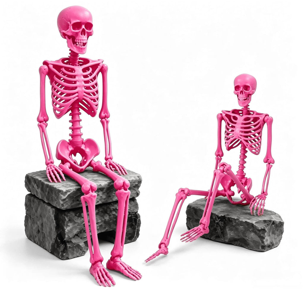 EverydayNest Halloween Posable Skeleton Figurine,35.4in Pink Desktop Ornament with Movable Joints,Spooky Party Decor for Haunted House Table Shelf Yard