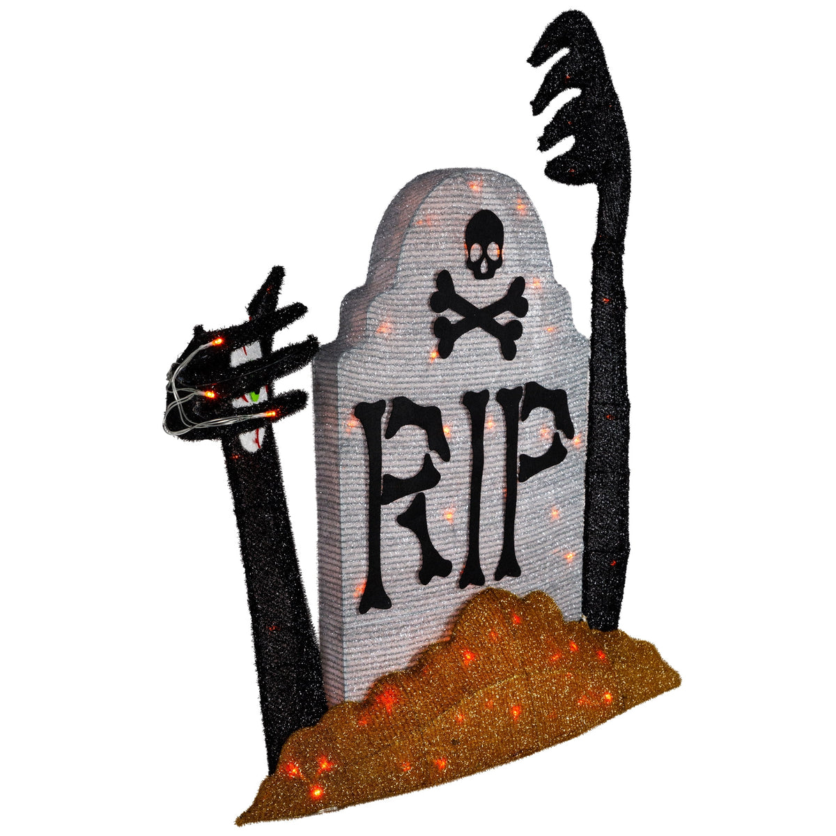 Lighted Tombstone Halloween Decoration - 36" - Black and Gray - Orange LED Lights