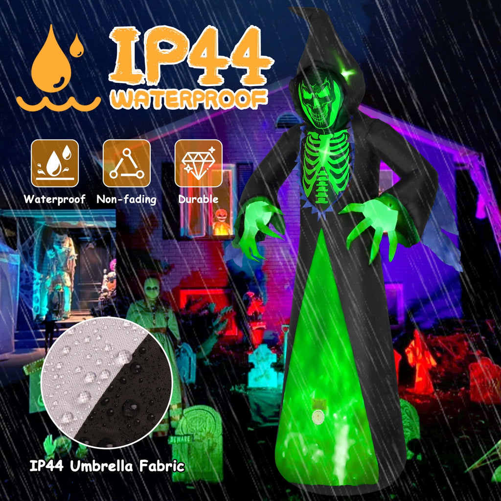 Areker 12ft Halloween Inflatable Grim Reaper, 7 Modes 3D Flame Lights Spooky Blow up Yard Decor, Waterproof & Easy Setup Halloween Ghost for Garden Patio Lawn