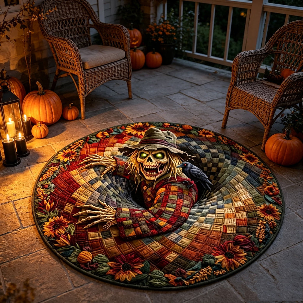 2Pcs 3D Round Halloween Doormat Set – Witch Hat Black Cat & Pumpkin Skull Design, Non-Slip Polyester Entry Mat For Indoor/Outdoor, Spooky Cute Fall Decor, Perfect Gift For Halloween Lovers (48X48")