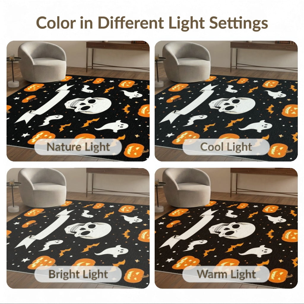 ODIKA Halloween Ghost Pumpkin Bat Skull Welcome Doormat Fiber Door for Dorm Room, Small Living Apartment, Stain Resistant Low Profile
