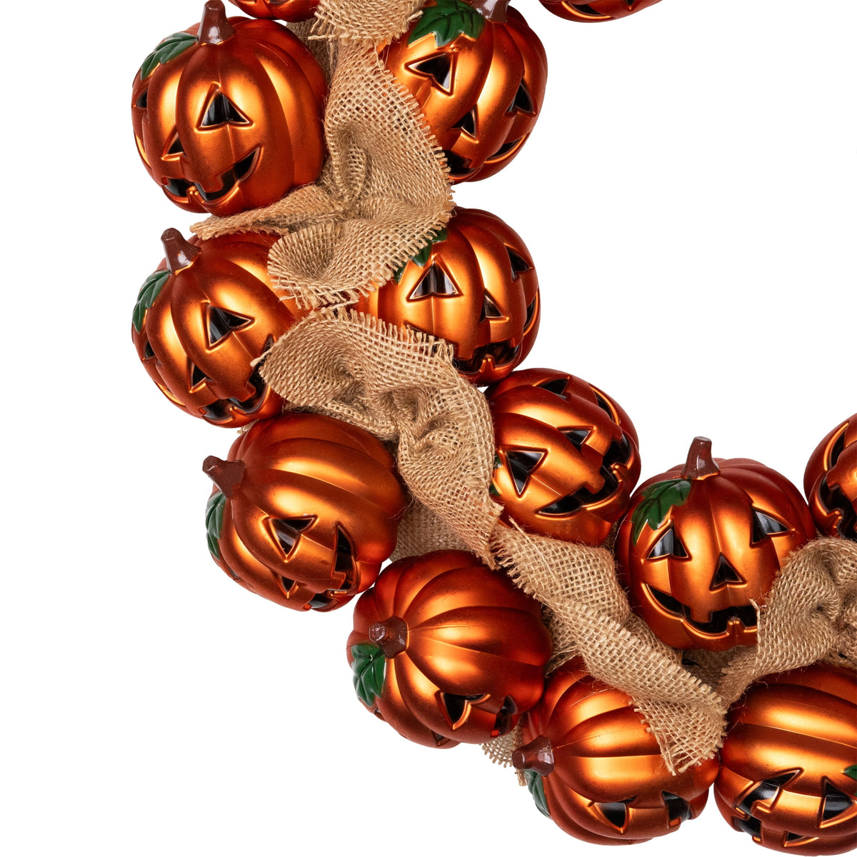 Northlight Jack-O-Lanterns with Burlap Ribbon Small Artificial Halloween Wreath - 20" - Unlit