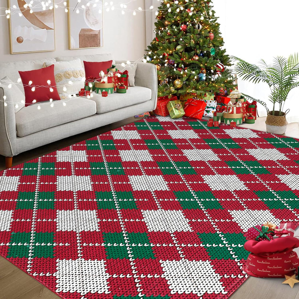 Christmas Plaid Rug Modern Holiday Doormat Soft Machine Washable for Indoor Home Red 9x12ft(274x366cm)