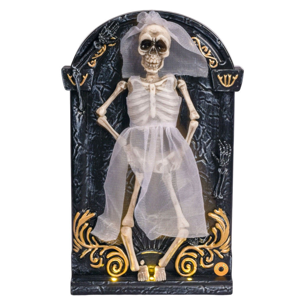 EverydayNest Halloween Dancing Skeleton Decoration,12.2in Animated Tombstone Prop with LED Light-Up Base & Music, Party Decor for Indoor Outdoor Garden