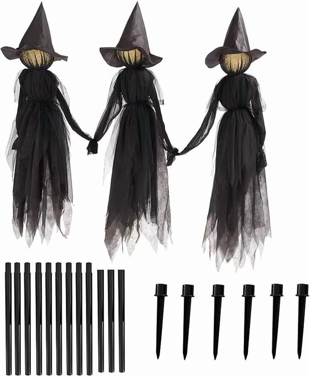Halloween Decorations,Voice Control Induction Glowing Witches Holding Hands Witches 59Inch Light Up Witch for Yard Garden Outdoor Lawn Porch Haunted House Decor-3Pc