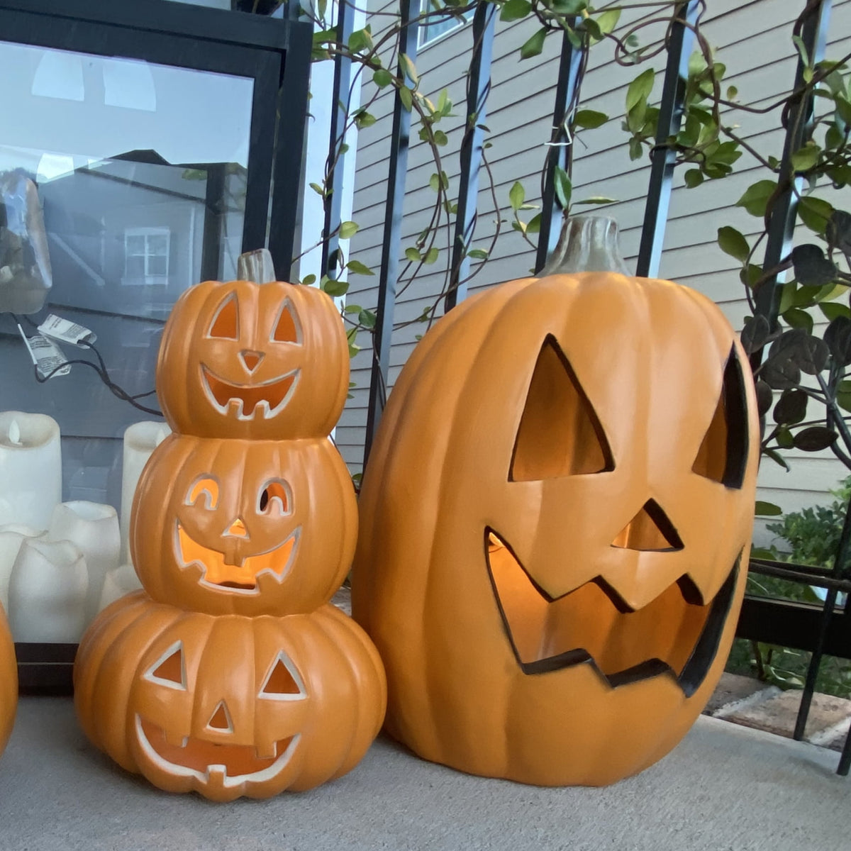 Light Up Jack-O'-Lantern Pumpkins, 14 in and 16 in, 2 Piece LED Halloween Set with Stacked Pumpkin Decoration