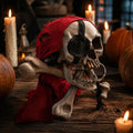 Halloween Pirate Resin Figurine 7.9 Inch - Skull Skeleton Tabletop Decor with Tricorn Hat for Mantel Shelf Party Centerpiece Home Accent
