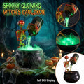 Halloween Witch Cauldron Fogger with LED Light, Floating Potion Bottle and Skeleton Figurine, USB Mist Maker Tabletop Party Prop for Indoor Home Decor and Haunted House Display
