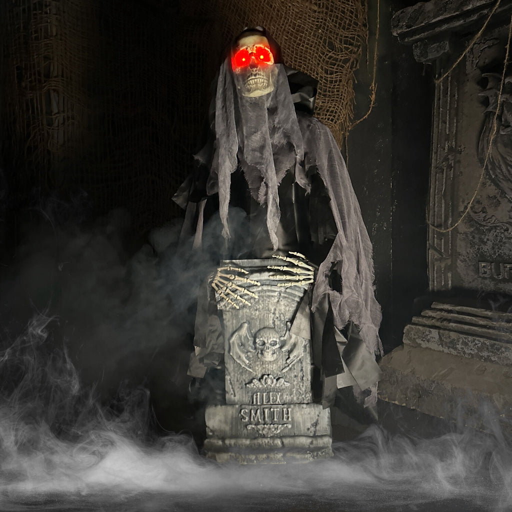 Haunted Hill Farm 3.0-Ft. Touch-Activated Rising Reaper with Tombstone Halloween Accessory