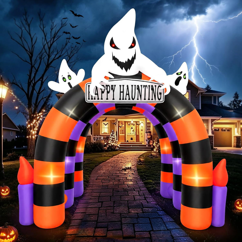 Kalolary 10FT Halloween Inflatable Ghost Archway, 3-Door Tunnel Arch Blow up Outdoor Decoration for Yard Lawn Party Shopping Mall