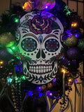 LED LIGHTED Halloween Dia De Los Muertos wreath Day of the Dead Sugar Skull