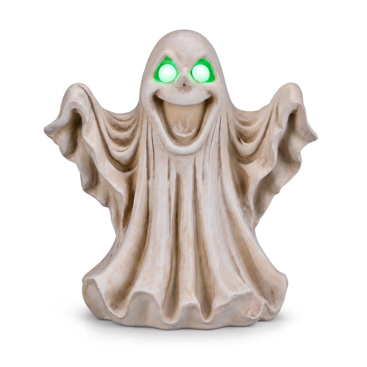 Large 13-Inch Lighted Halloween Ghost Decoration, Resin Figurine with Green LED Eyes, Battery Operated Tabletop Statue for Mantel and Party