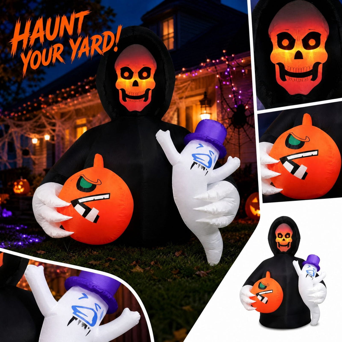 MInHoues 6 ft Halloween Inflatable Mold Ornament, Ghost Face Man Holding Pumpkin Decorative Molds, Polyester Spooky Yard Prop for Indoor Outdoor Holiday Party Home Decor