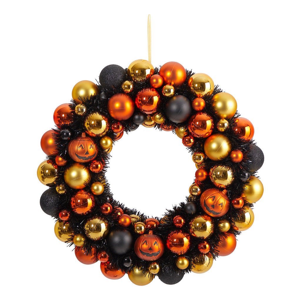 Nearly Natural 30in. Halloween Shatterproof Jack-o'-lantern Pumpkin Ornament Wreath