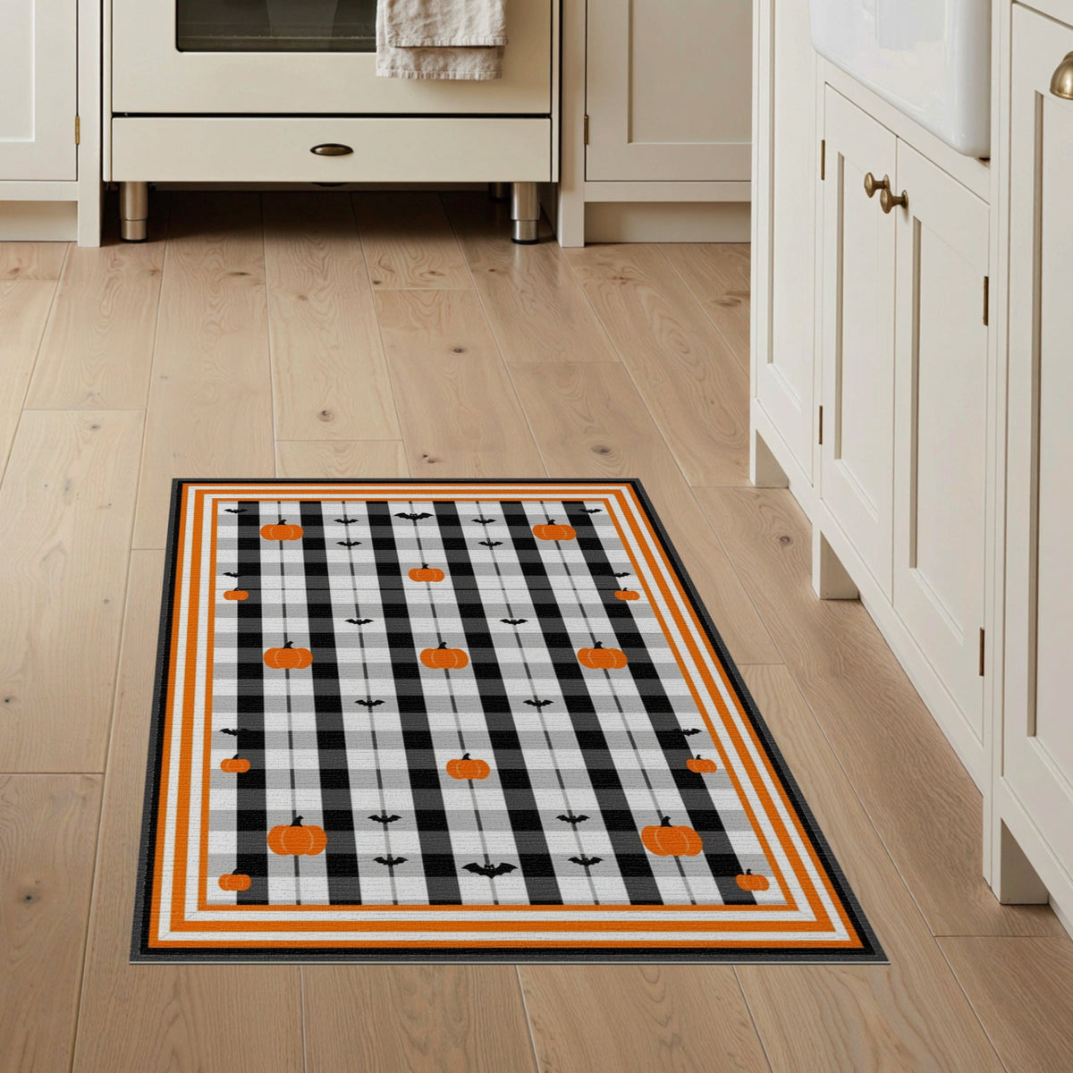 ODIKA Halloween Spooky Harvest Striped Welcome Ghosts Fallc Door Doormat Stain Resistant Low Profile for Dorm Room, Small Living Apartment