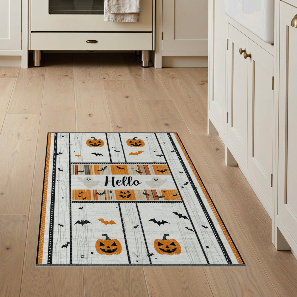 ODIKA Halloween Striped Pumpkin Ghost Farmhouse Welcome Fallc Door Pet Friendly & Kids Safe Play for Playroom, Bedroom, Reading Nook