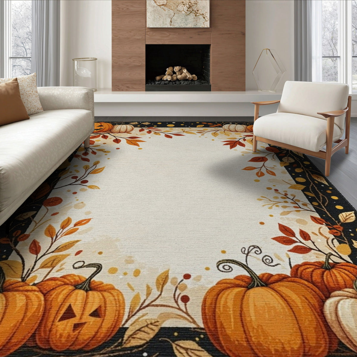 ODIKA Halloween Striped Pumpkin Ghost Farmhouse Welcome Fallc Door Pet Friendly & Kids Safe Play for Playroom, Bedroom, Reading Nook