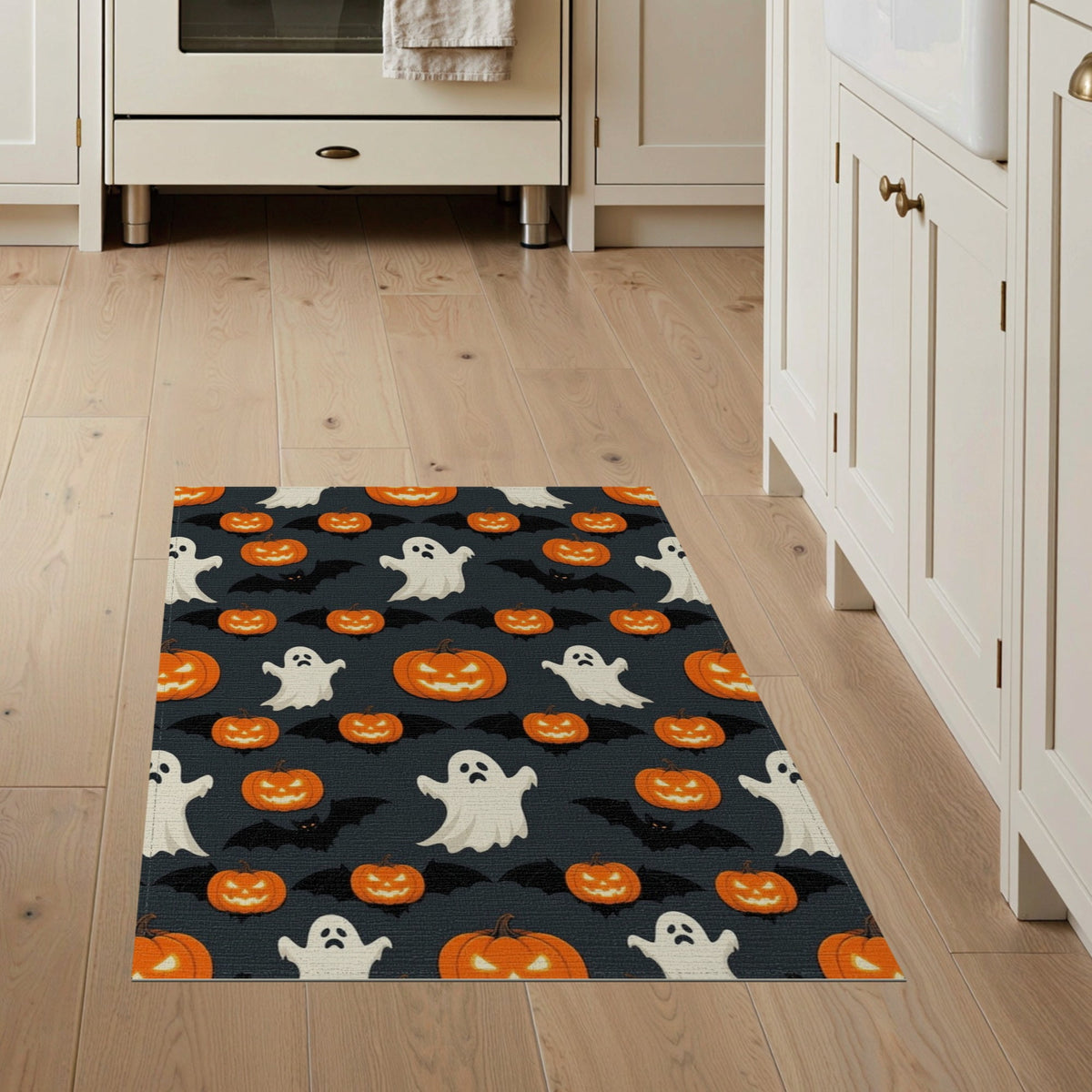 ODIKA Halloween October Phantom Gourd Flying Creature Fiber Doormat Stain Resistant Low Profile for Dorm Room, Small Living Apartment