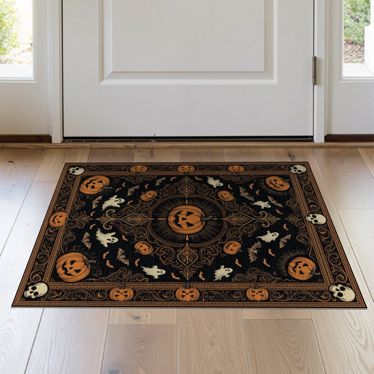 ODIKA Halloween October Phantom Gourd Flying Creature Fiber Doormat Stain Resistant Low Profile for Dorm Room, Small Living Apartment