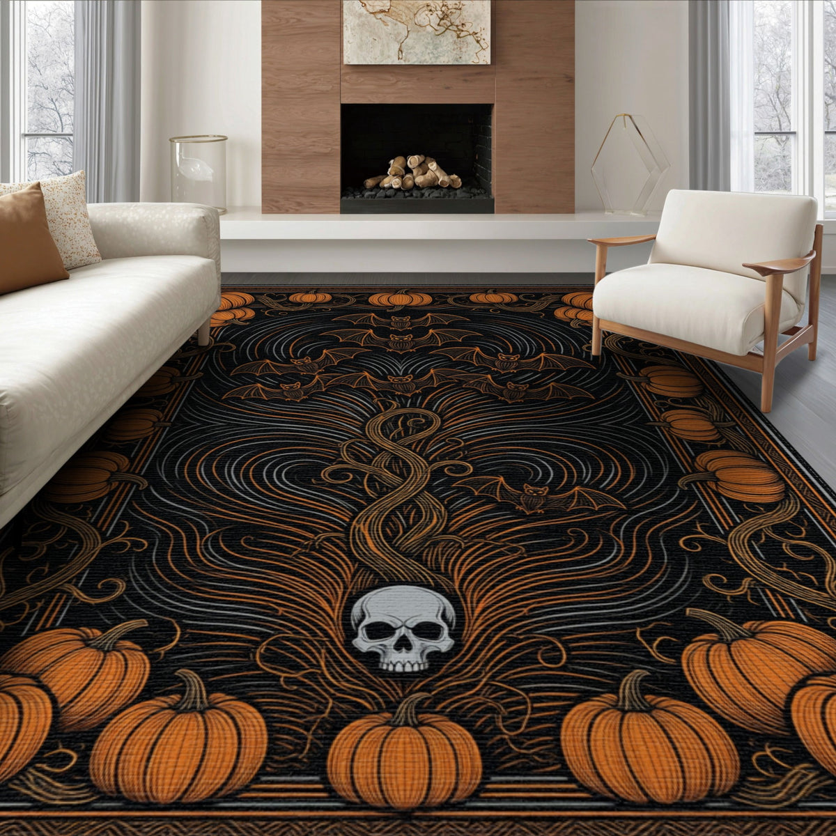 ODIKA Halloween October Phantom Gourd Flying Creature Fiber Doormat Stain Resistant Low Profile for Dorm Room, Small Living Apartment