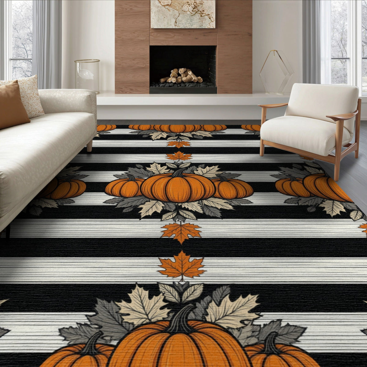 ODIKA Halloween Spooky Pumpkin Phantom Striped Entrance Door Doormat for Playroom, Bedroom, Reading Nook, Pet Friendly & Kids Safe Play