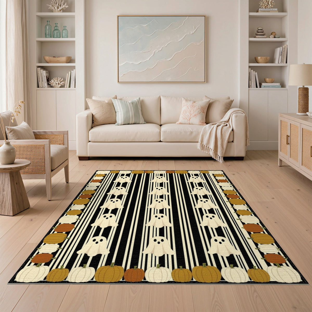 ODIKA Halloween Spooky Harvest Striped Welcome Ghosts Fallc Door Doormat Stain Resistant Low Profile for Dorm Room, Small Living Apartment