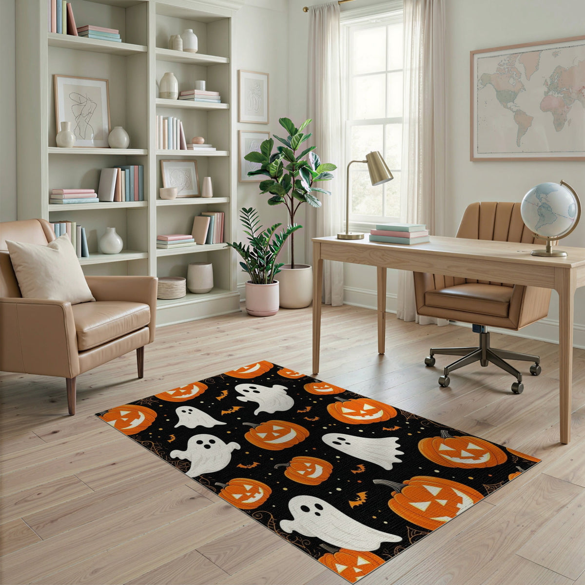ODIKA Halloween Ghost Pumpkin Bat Skull Welcome Doormat Fiber Door for Dorm Room, Small Living Apartment, Stain Resistant Low Profile