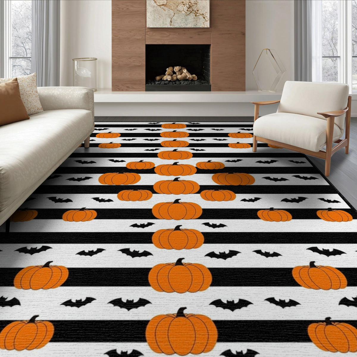 ODIKA Halloween Spooky Harvest Striped Welcome Ghosts Fallc Door Doormat Stain Resistant Low Profile for Dorm Room, Small Living Apartment