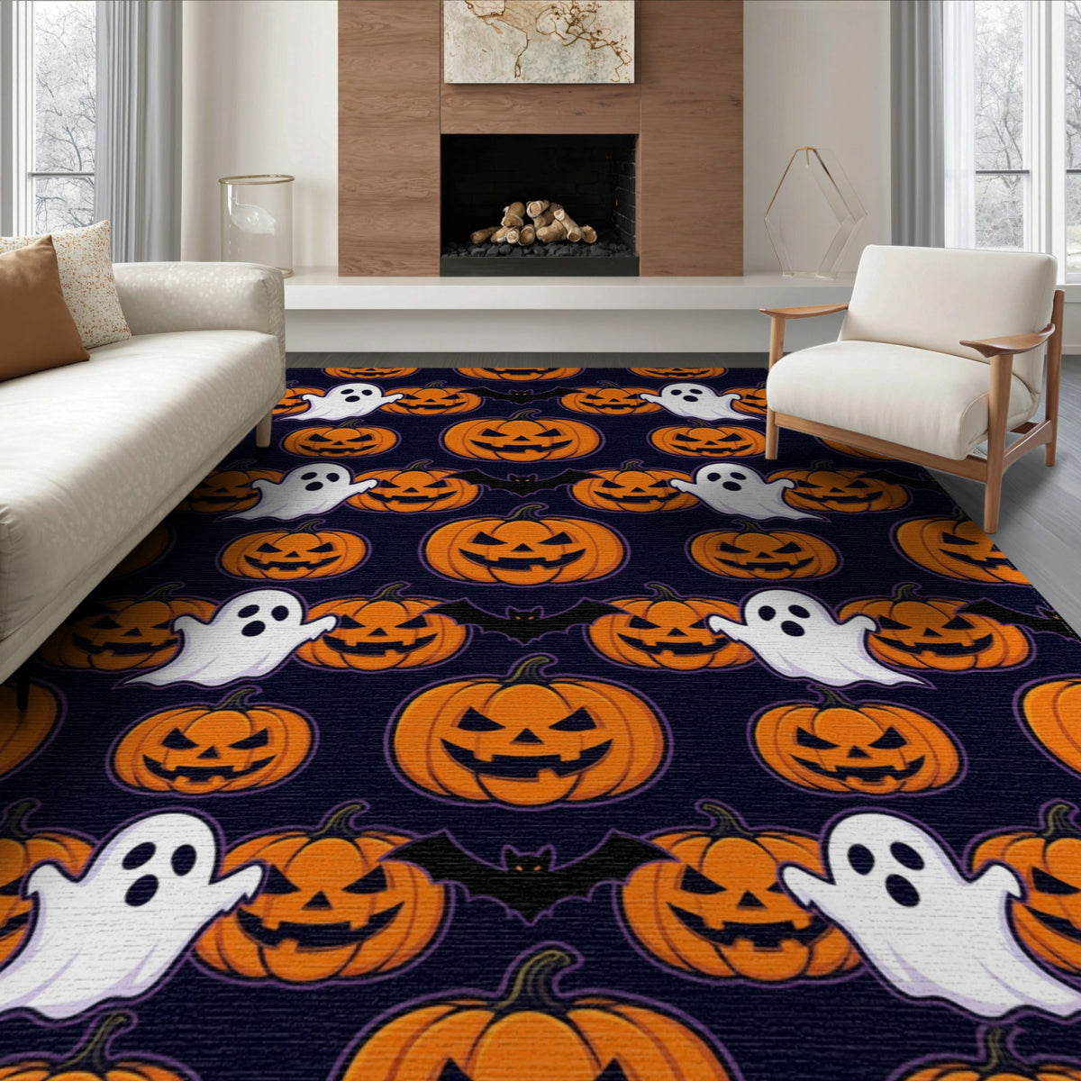 ODIKA Halloween October Phantom Gourd Flying Creature Fiber Doormat Stain Resistant Low Profile for Dorm Room, Small Living Apartment