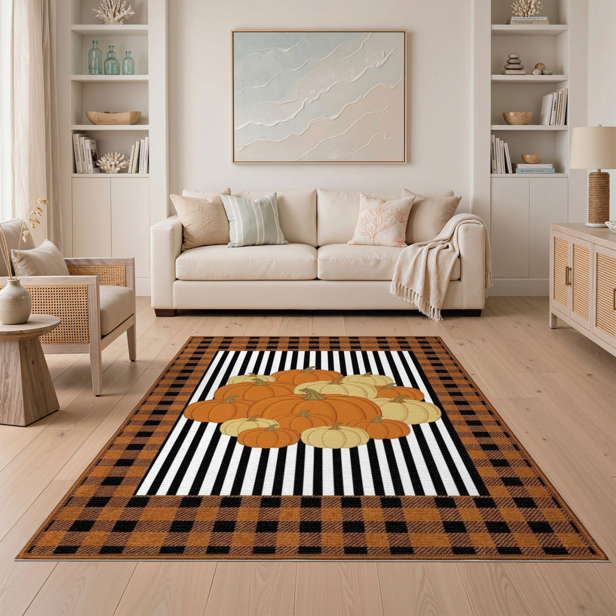 ODIKA Halloween Spooky Harvest Striped Welcome Ghosts Fallc Door Doormat Stain Resistant Low Profile for Dorm Room, Small Living Apartment