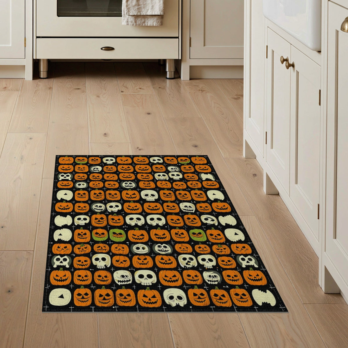 ODIKA Halloween Ghost Pumpkin Bat Skull Welcome Doormat Fiber Door for Dorm Room, Small Living Apartment, Stain Resistant Low Profile