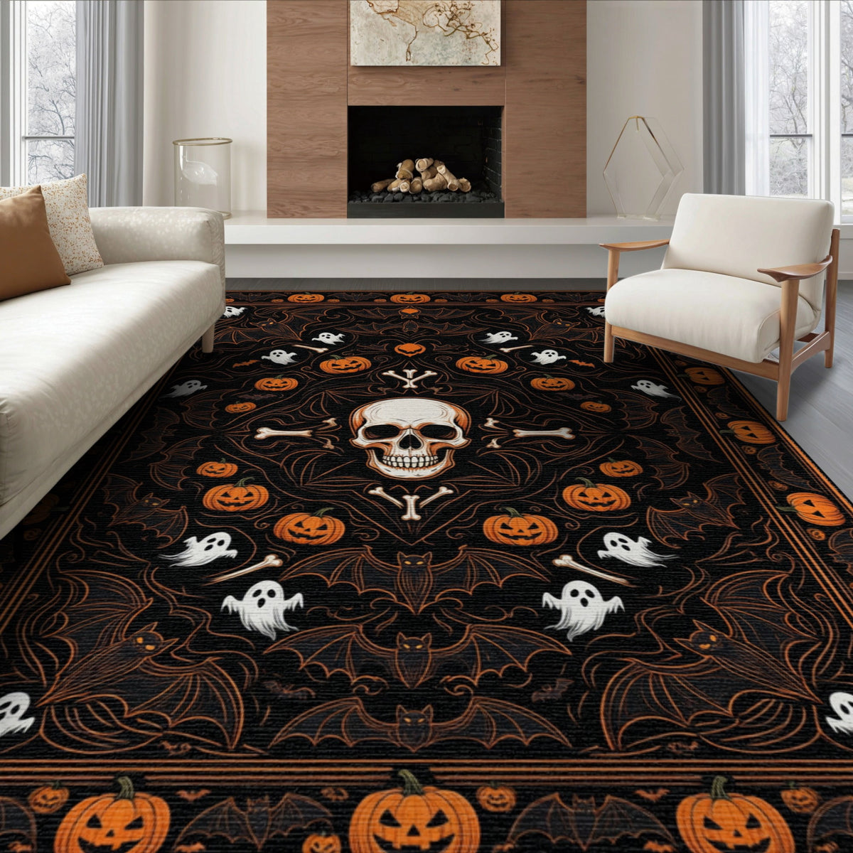 ODIKA Halloween October Phantom Gourd Flying Creature Fiber Doormat Stain Resistant Low Profile for Dorm Room, Small Living Apartment